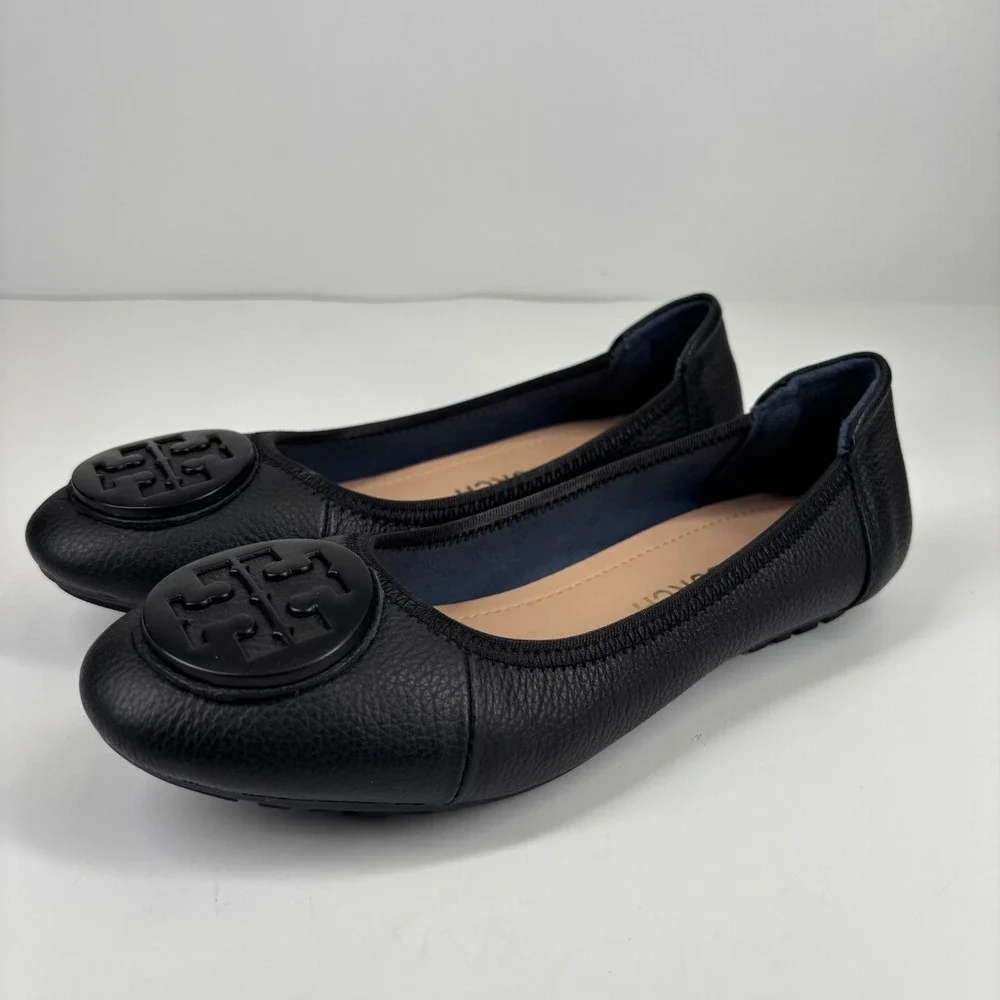 Tory Burch Minnie Women's US 6/36 Perfect Black Leather‎ Travel Ballet Flats
